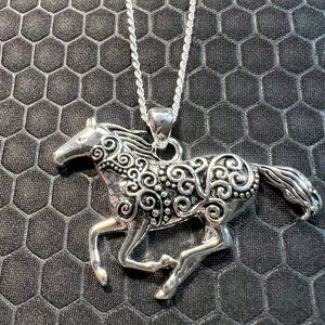 Horse Necklace 18K White Gold Plated
